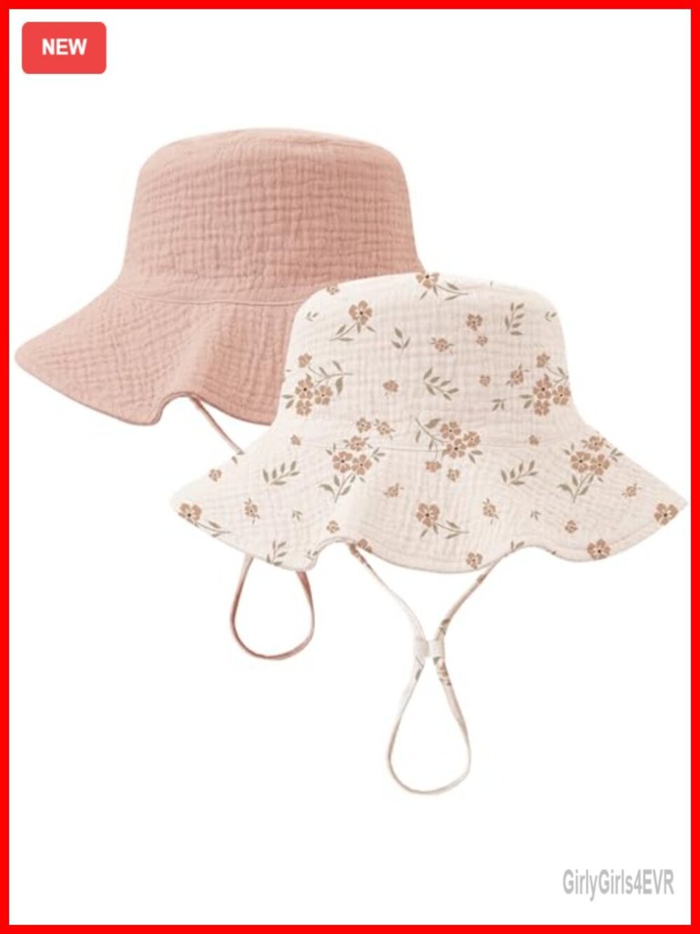 UPF 50+ Muslin Bucket Hat with Adjustable Chin Strap - 2 Pack